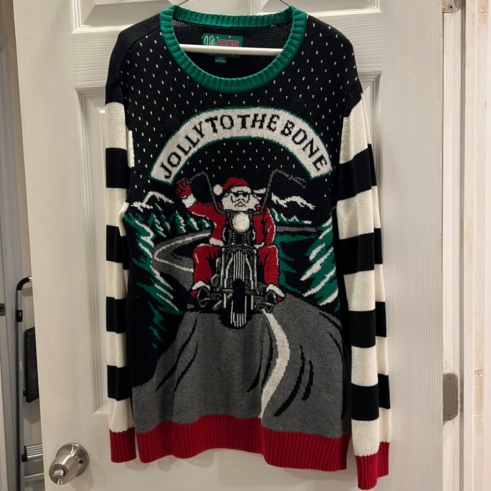 Santa on Motorcycle Christmas Sweater